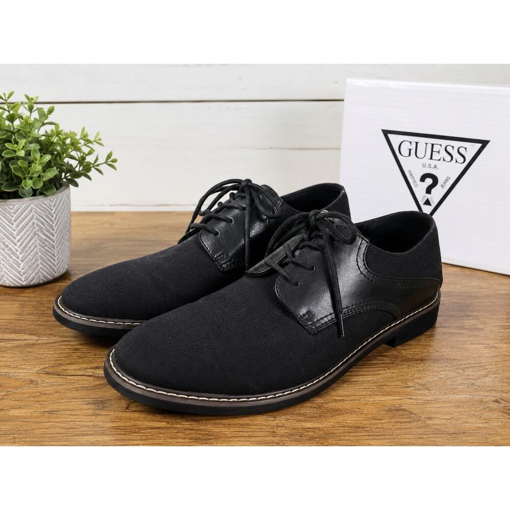 GUESS Mens Size 10M Black Canvas Lace Up Casual Dress Oxford Shoes